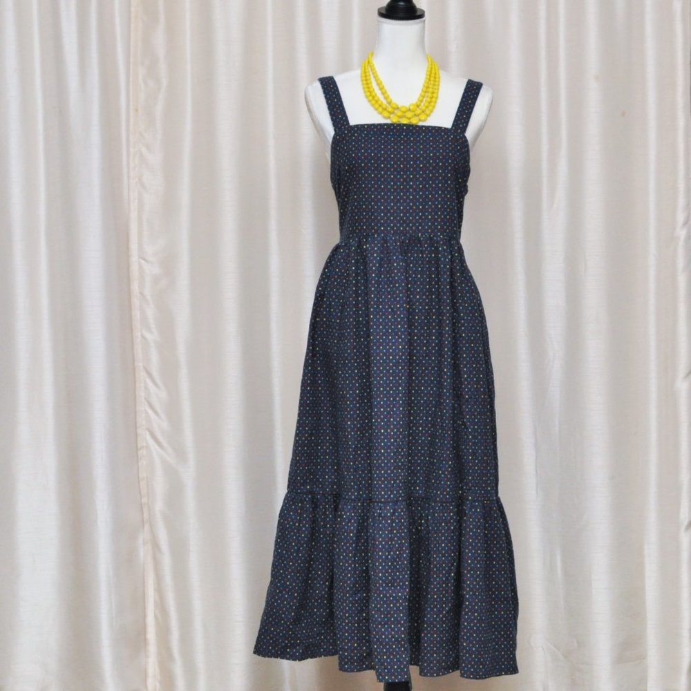 Suzanne Betro Navy Rainbow Polka Dot Dress Sz M